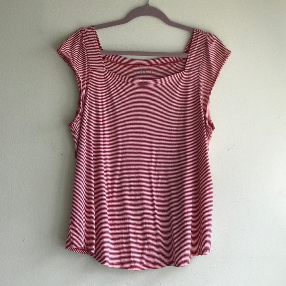 Loft Red & Whit Stripe Flutter Sleeve Tee-Shirt